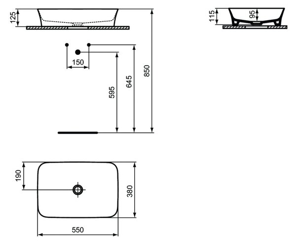 Ideal Standard Ipalyss - Umyvadlová mísa 550x380 mm, bez přepadu, bílá E207601