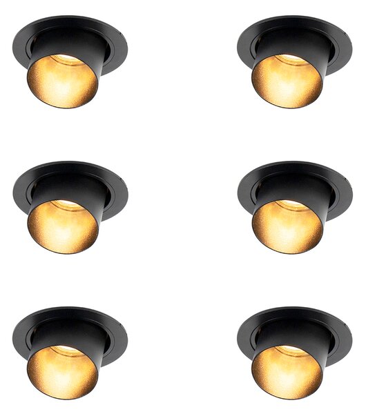 Sada 6 moderních zapuštěných bodových světel černá kulatá naklápěcí - Installa