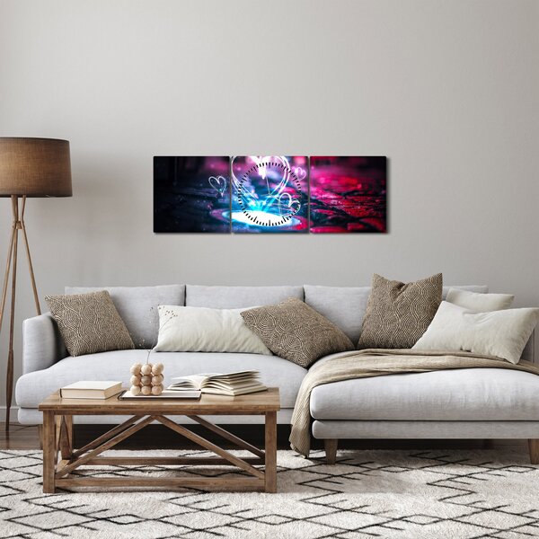 Obraz světelného srdce (s hodinami) (90x30 cm)