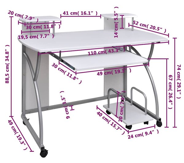 Počítačový stůl Bílý 110 x 52 x 88,5 cm kompozitní dřevo 20584
