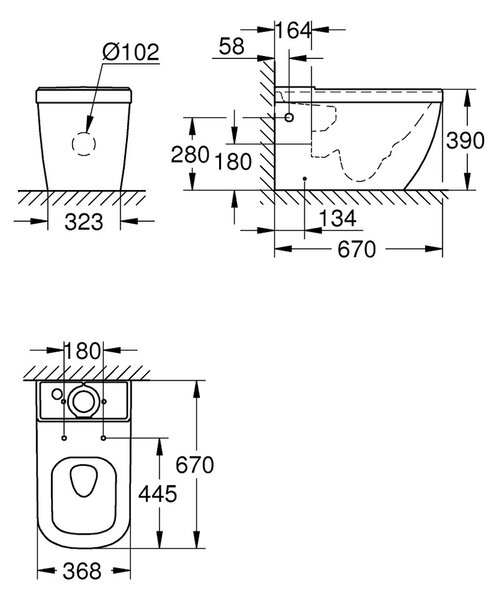 GROHE Euro Ceramic - Stojící mísa pro kombi WC, alpská bílá 39338000