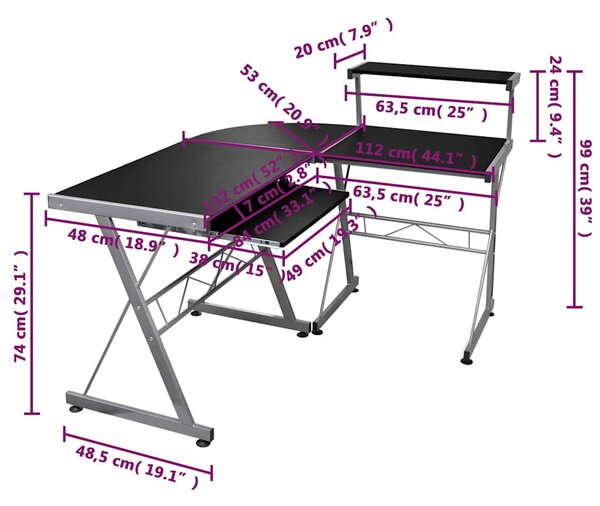 Rohový počítačový stůl černý 132 x 112 x 99 cm kompozitní dřevo 20585