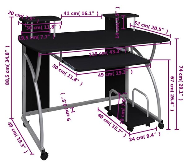 Počítačový stůl černý 110 x 52 x 88,5 cm kompozitní dřevo 20582
