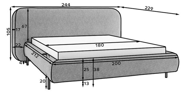 Béžová čalouněná dvoulůžková postel s úložným prostorem s roštem 180x200 cm Pointt – ELTAP