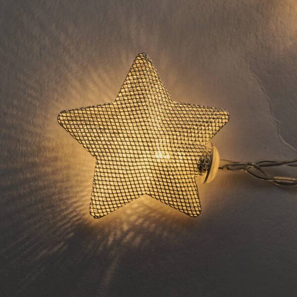 DECOLED LED světýlka na baterie, kovové hvězdičky, 1,8 m, 10 teple bílých diod, IP20 interiér, 2 × AA