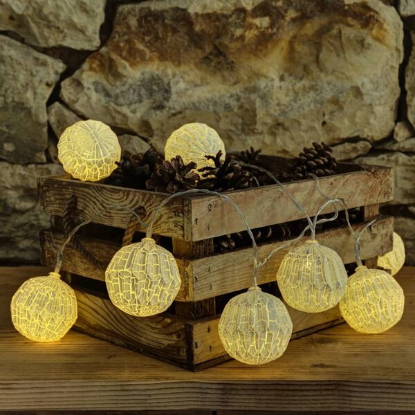 DECOLED LED světýlka na baterie, lampiony, 1,8 m, teple bílá, 10 diod, čirý kabel, IP20 interiér, 2 × AA