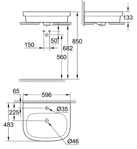 GROHE Euro Ceramic - Umyvadlo na desku 60 cm s PureGuard, alpská bílá 3933700H