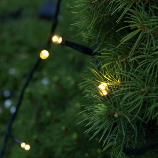 DECOLED LED světýlka na baterie, venkovní, 5,2 m, teple bílá, 50 diod, tmavě zelený kabel, IP44, ovladač, 4 × AA
