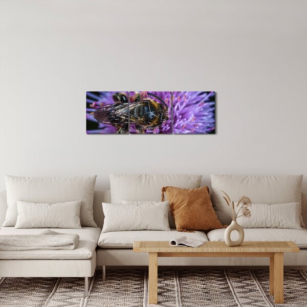Obraz včely na květině (s hodinami) (90x30 cm)