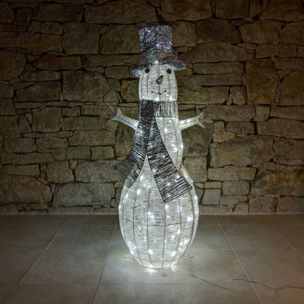 DECOLED 3D LED svítící sněhulák, 107 cm, ledově bílá s Flash, 120 LED, bílo stříbrný, IP44