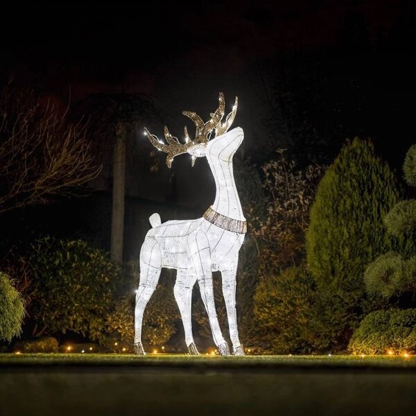 DECOLED 3D LED svítící jelen, 150 cm, ledově bílý s Flash, 161 diod, venkovní, IP44