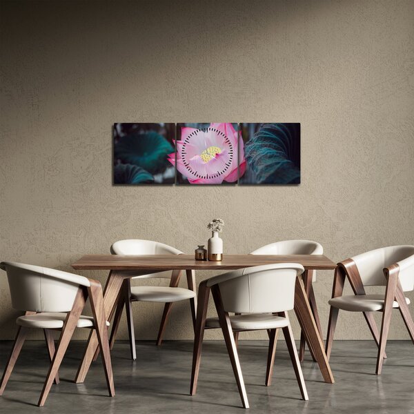 Obraz růžové květiny (s hodinami) (90x30 cm)