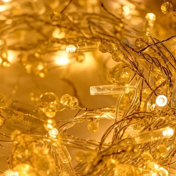 Eco Fix LED světelný řetěz, venkovní s krystalky, teple bílá s FLASH, 8 m, 80 diod, čirý kabel, IP44, 24V