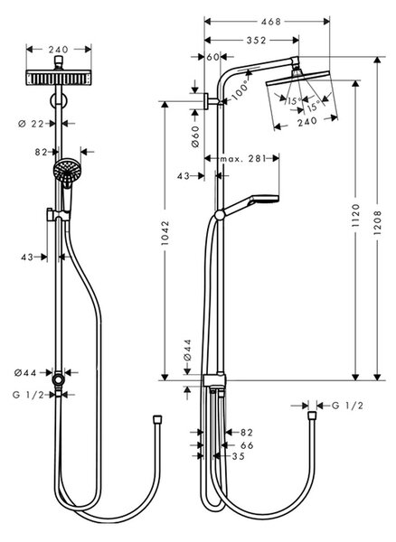 Hansgrohe Crometta E Showerpipe 240 1jet EcoSmart Reno, chrom 27289000