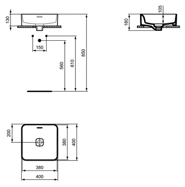 Ideal Standard Strada II - Umyvadlová mísa 400x400 mm, s přepadem, bílá T296301