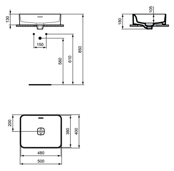 Ideal Standard Strada II - Umyvadlová mísa 500x400 mm, s přepadem, bílá T296501