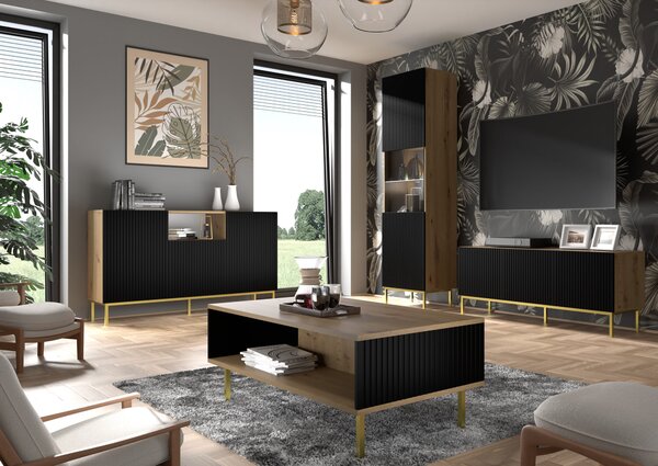 Komoda 2D3S 150 Rowanna (dub artisan + černá). Akce -19%