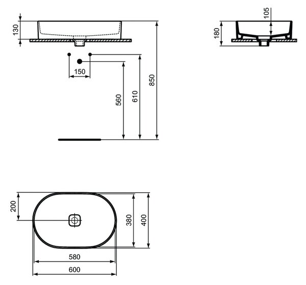 Ideal Standard Strada II - Umyvadlová mísa 600x400 mm, bez přepadu, bílá T298101