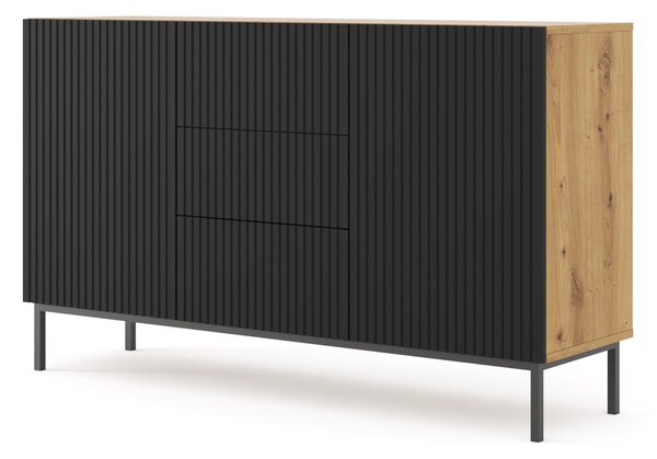 Komoda 2D3S 150 Rowanna (dub artisan + černá). Akce -19%