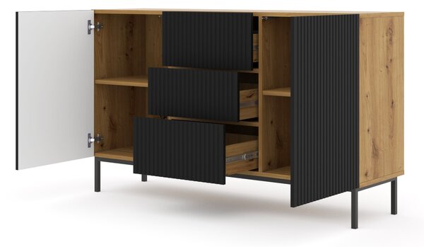 Komoda 2D3S 150 Rowanna (dub artisan + černá). Akce -19%