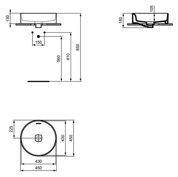Ideal Standard Strada II - Umyvadlová mísa Ø 450 mm, s přepadem, bílá T296101