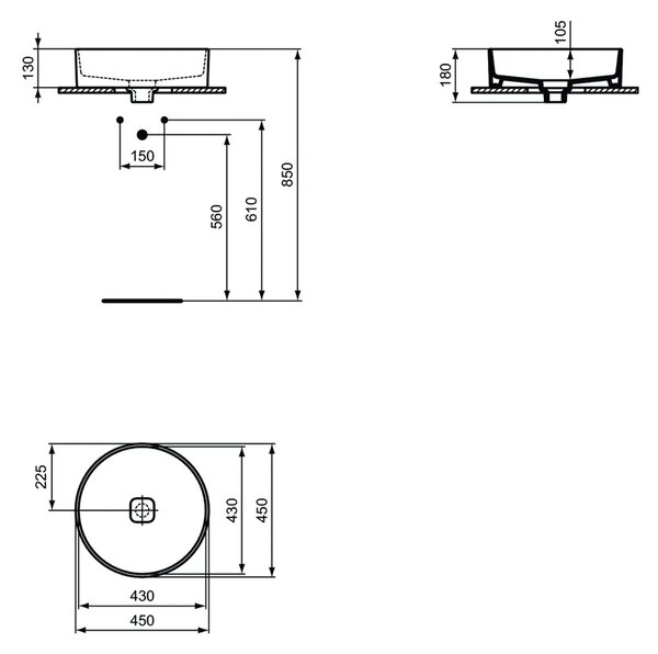 Ideal Standard Strada II - Umyvadlo na desku Ø 450 mm, bez přepadu, bílá T295901