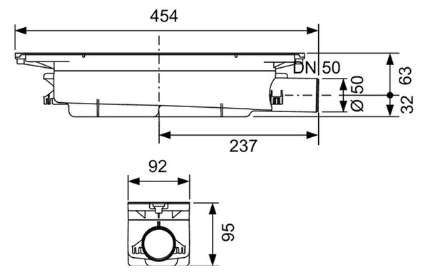 TECEdrainprofile Sifon, s bočním odpadem DN50, montážní výška 95mm, 673002