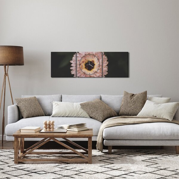Obraz oranžové květiny (s hodinami) (90x30 cm)