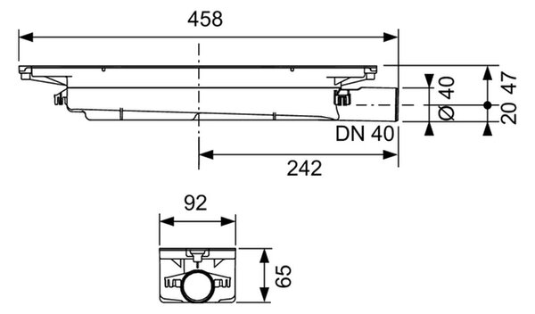 TECEdrainprofile Sifon, s bočním odpadem DN40, montážní výška 65mm, 673001