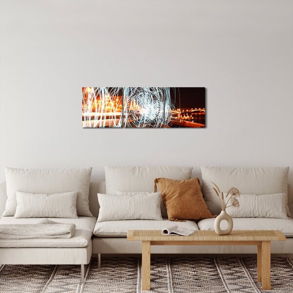 Obraz světelných vln (s hodinami) (90x30 cm)