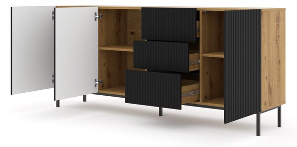 Komoda 3D3S 200 Rowanna (dub artisan + černá)
