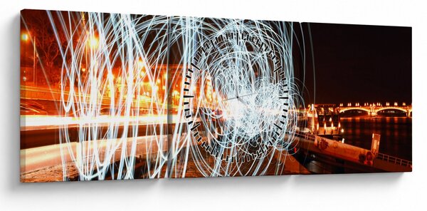 Obraz světelných vln (s hodinami) (90x30 cm)