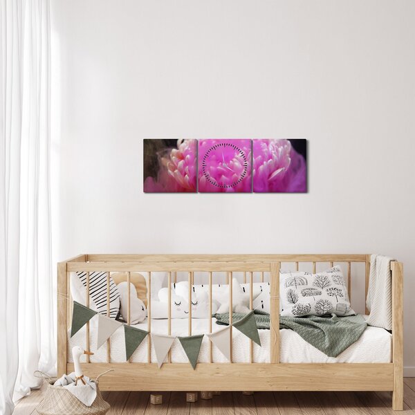 Obraz květiny v růžovém dýmu (s hodinami) (90x30 cm)