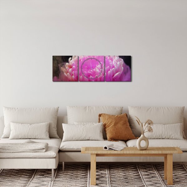 Obraz květiny v růžovém dýmu (s hodinami) (90x30 cm)