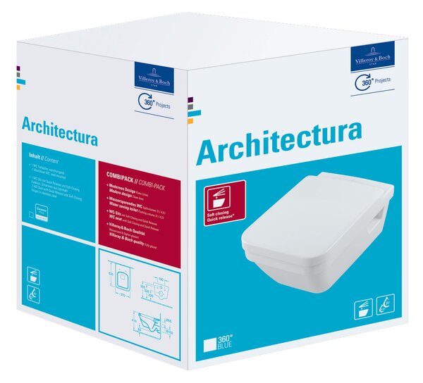 Villeroy & Boch Architectura Combi-Pack - SET Závěsné WC + sedátko SoftClosing, alpská bílá 5685HR01