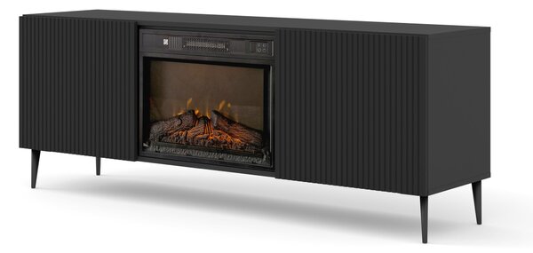 BIM TV skříňka RAVENNA FPB 2D 170 cm C s krbem černá / Artisan + černé špendlíky
