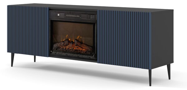 BIM TV skříňka RAVENNA FPB 2D 170 cm C s krbem Černá mat / námořnická modrá + černé špendlíky