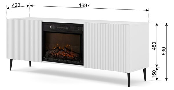 TV skříňka/stolek s elektrickým krbem FPB 2D 170 C Rowanna (bílá)