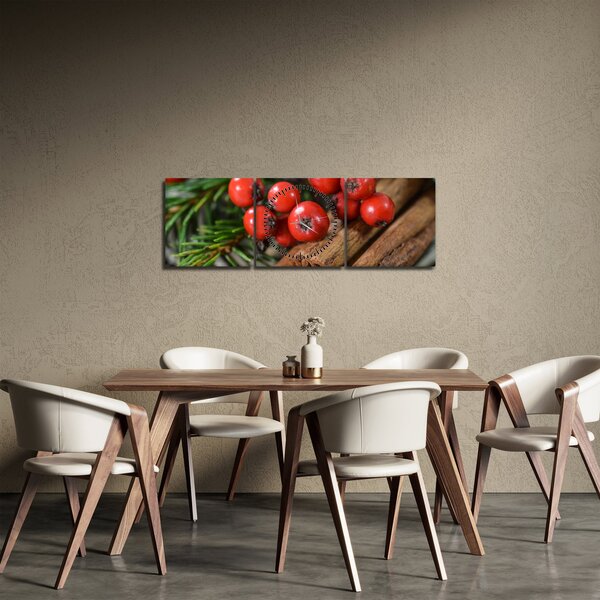 Obraz jeřabin a skořice (s hodinami) (90x30 cm)