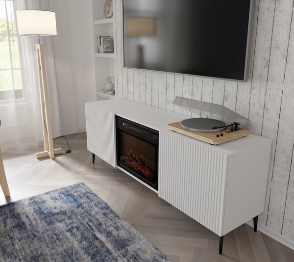 TV skříňka/stolek s elektrickým krbem FPB 2D 170 C Rowanna (bílá)