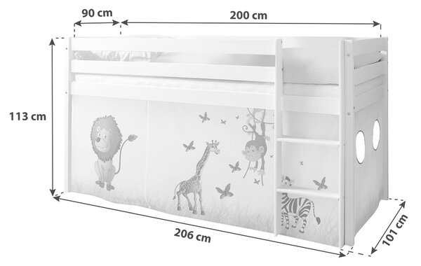 VYSOKÁ POSTEL, 90/200 cm vícebarevná, přírodní barvy MID.YOU - Dětské postele, Online Only
