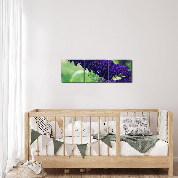 Obraz modré květiny (s hodinami) (90x30 cm)