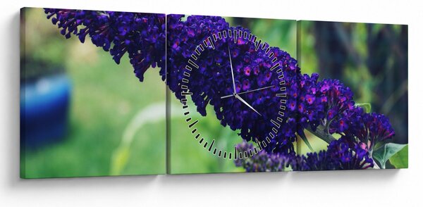 Obraz modré květiny (s hodinami) (90x30 cm)