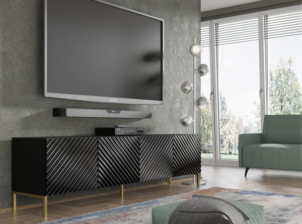 TV stolek/skříňka Surfy 4D (černá lesklá + zlatá)