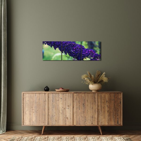 Obraz modré květiny (s hodinami) (90x30 cm)
