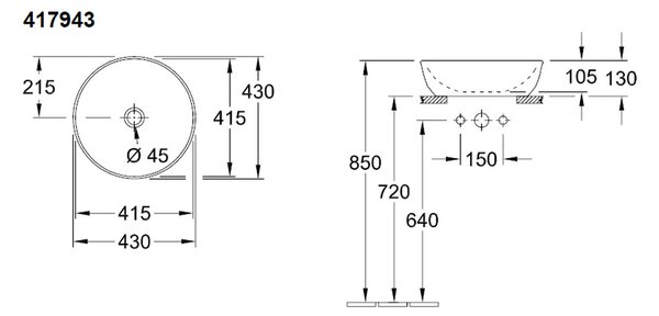 Villeroy & Boch Artis - Umyvadlová mísa Ø 430 mm, alpská bílá 41794301