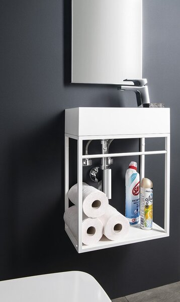 Sapho Sapho, AMAROK litý mramor umyvadlo 40x11x22cm, bílé, baterie vpravo, AR500