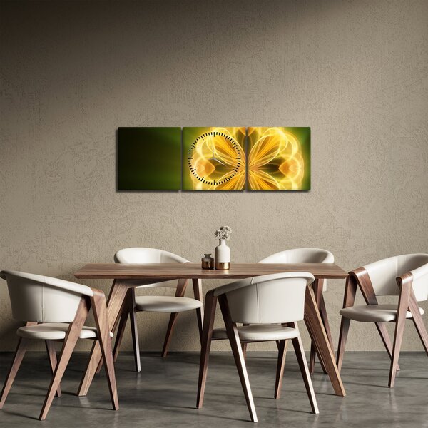 Obraz žluté květiny (s hodinami) (90x30 cm)