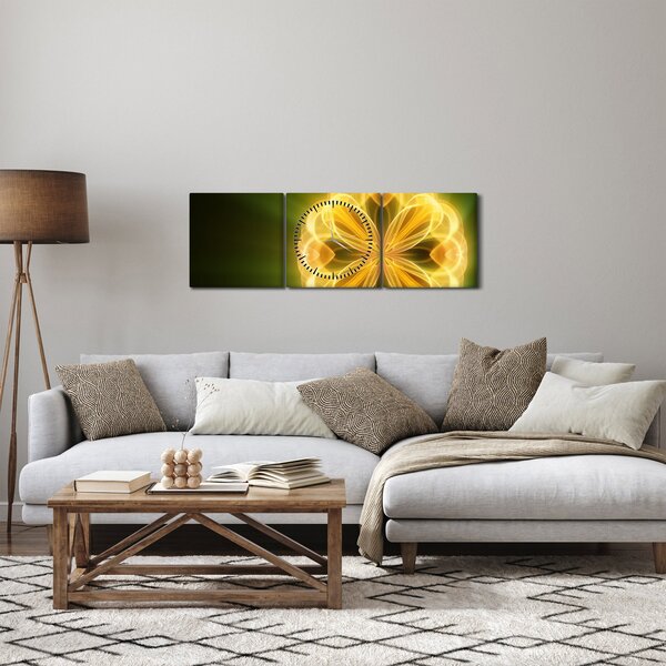Obraz žluté květiny (s hodinami) (90x30 cm)