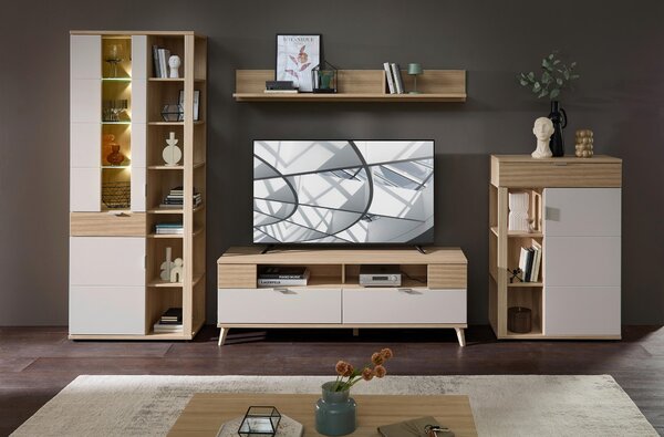 VITRÍNA, barvy dubu, kašmírová, 80/202/38 cm Stylife - Kredence a vitríny